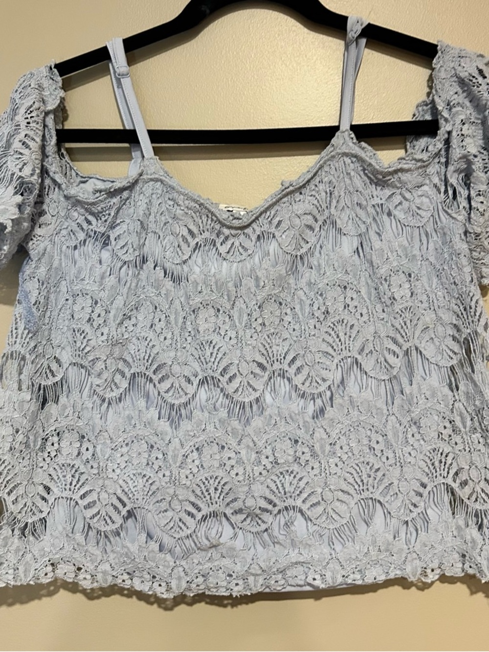 Lace Off-Shoulder Top in Light Blue